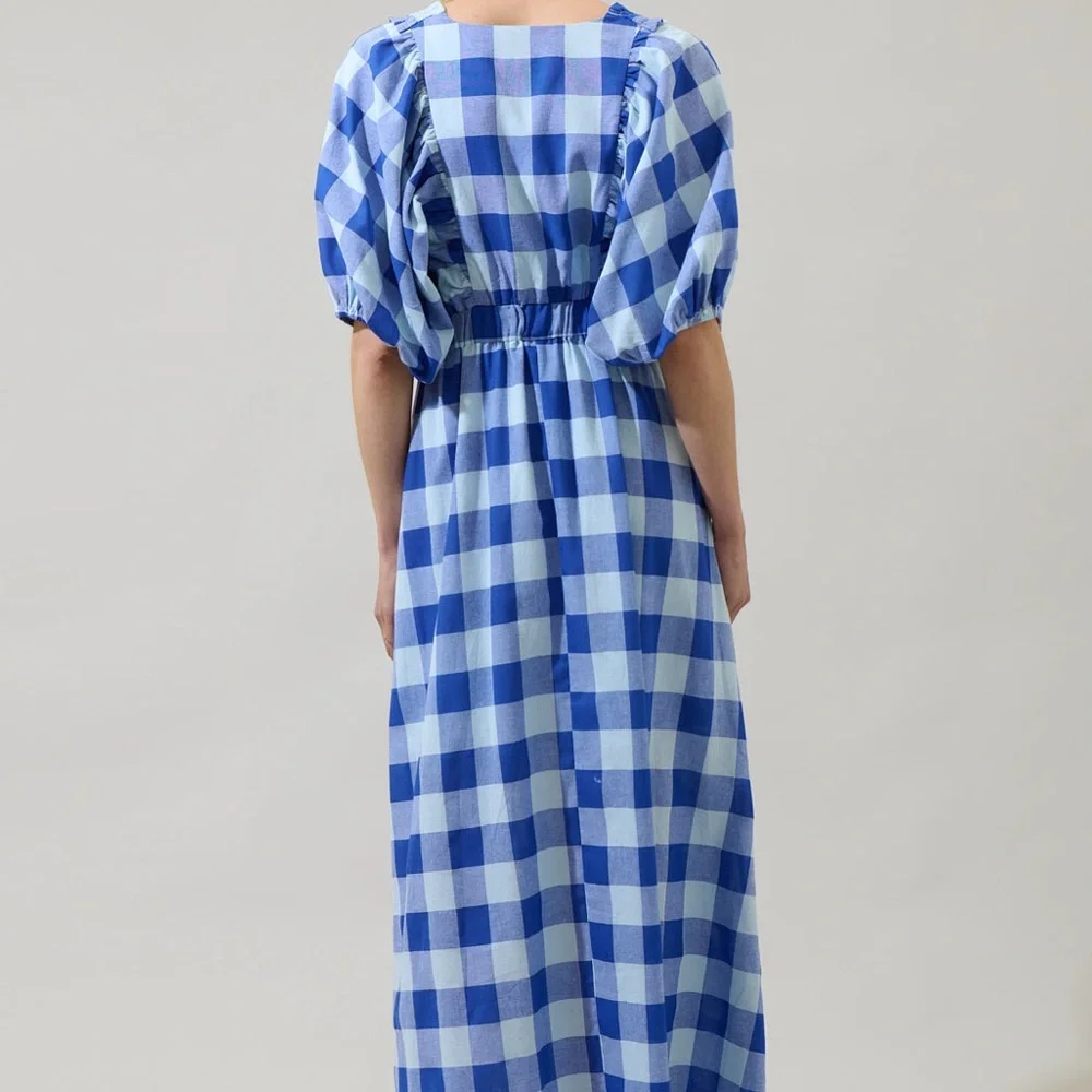 NWOT Sugarlips Hant Plaid V-Neck Midi Dress - Picture 2 of 7